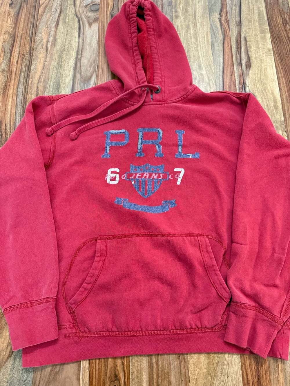 Vintage 90s Polo Jeans Co Ralph Lauren Red PRL 67 Hoodie Size L